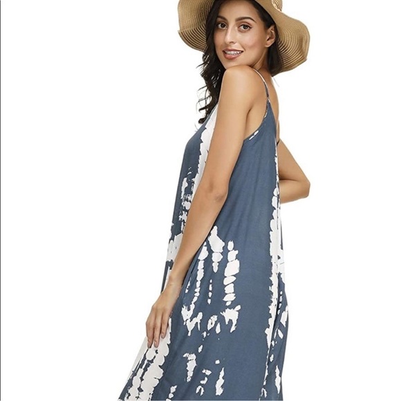 Buenos Ninos Jumpsuit Adult Small Blue White Wide Leg Pocket Tie Dye Flowy Women - Picture 4 of 14